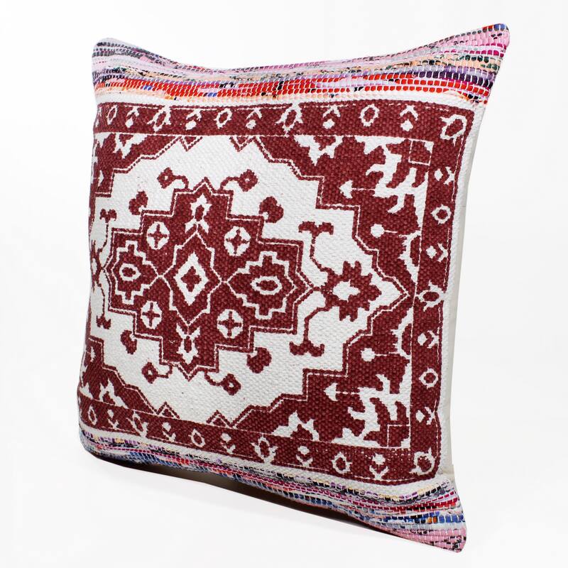Meldi Bohemian Red/White Medallion Cotton Throw Pillow by Sevita