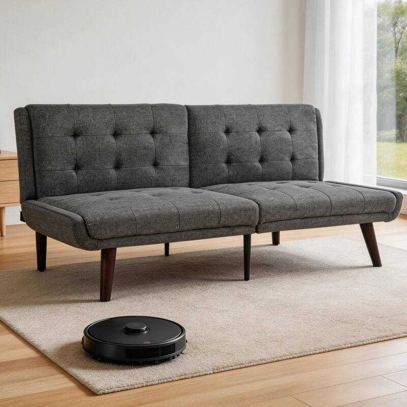 2-Seater Sofa Bed Grey Convertible Sofa Bed with 5-Position Adjustable Backrest, 63" Loveseat Sleeper Sofa Couch