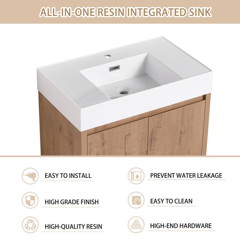 BNK 24/30/48/60 inch Freestanding Resin Sink Bathroom Vanity with Soft Close Door and Adjustable Shelf