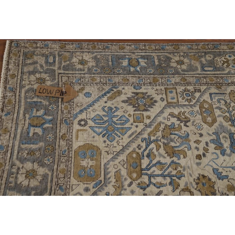Hand Knotted Oriental 100% Wool Carpet Traditional Floral Beige & Ivories Tabriz Area Rug - 9' 7'' X 6' 6''