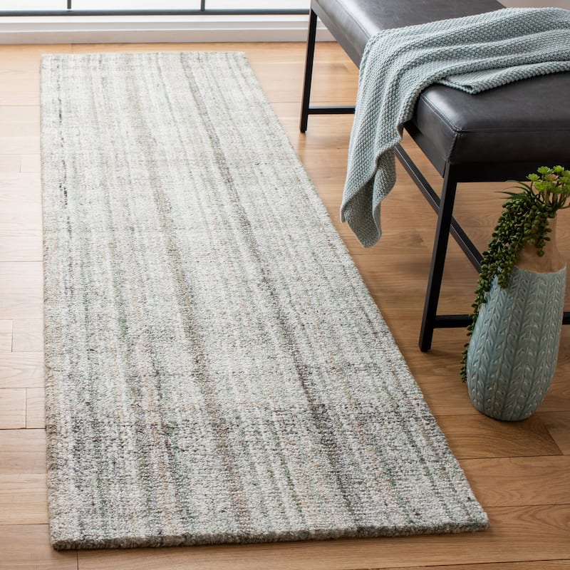 SAFAVIEH Handmade Abstract Dominika Modern Stripe Rug - 2'3" x 12' Runner - Green/Sage