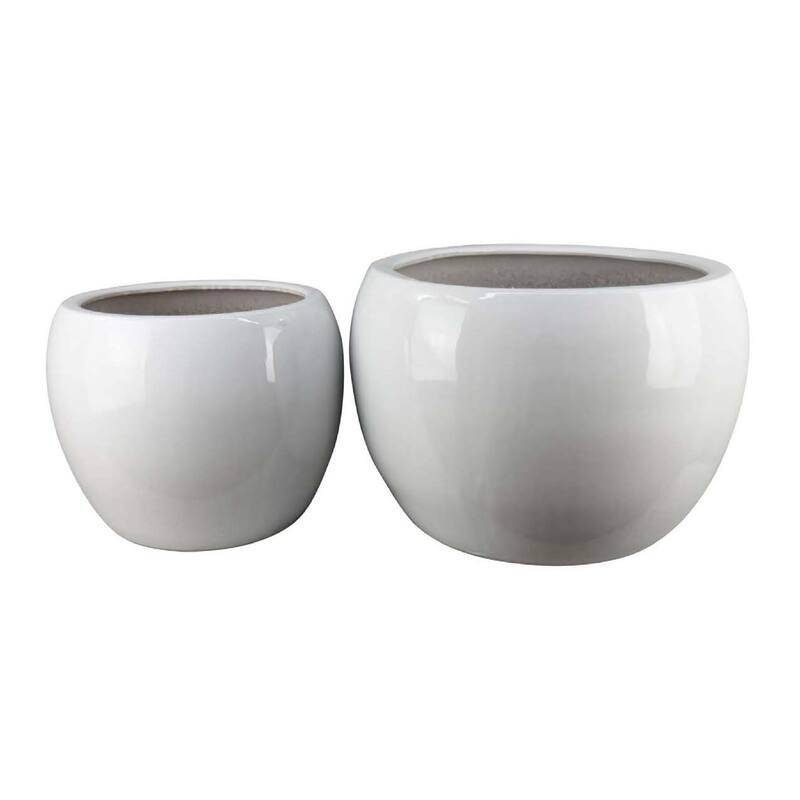 Womy Wide Decorative Planters Set of 2, Gloss White Ceramic 14 20 Inch