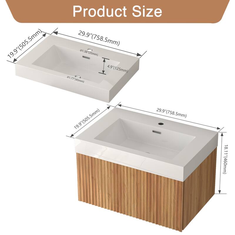 GDF Studio - Alexender Minimalist Design Wall-Mounted Floating Bathroom Vanity with Integrated Basin and Beveled-Edge Handles