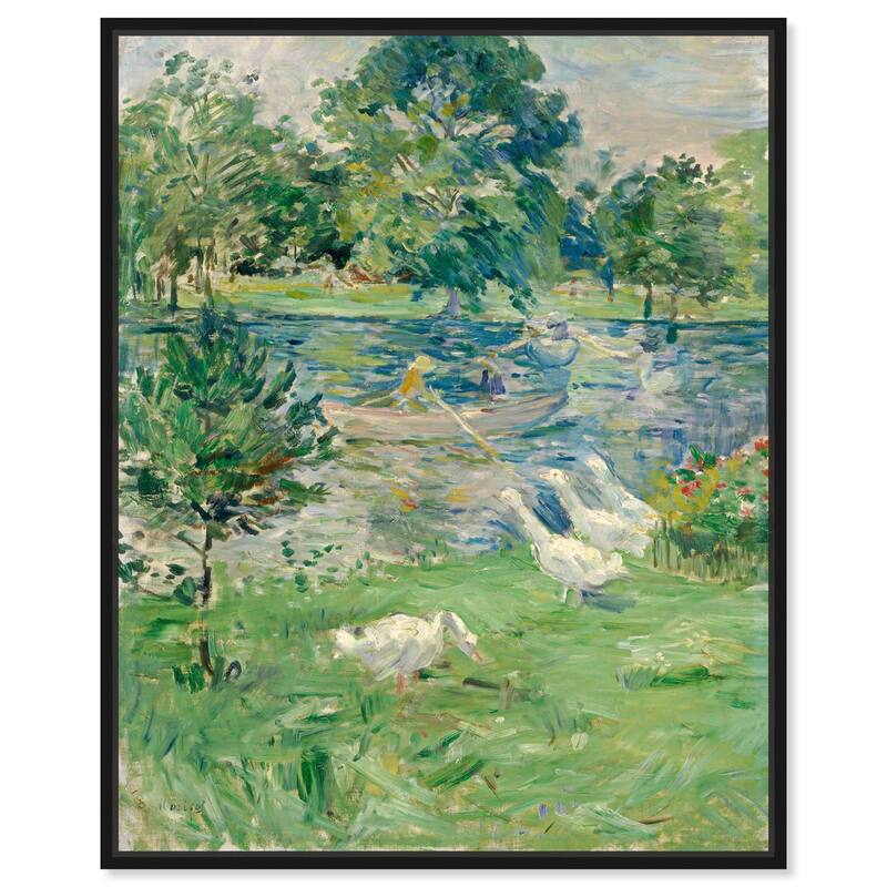 Morisot Girl in Boat with Geese Canvas by Art Remedy - Black - 36" x 45"