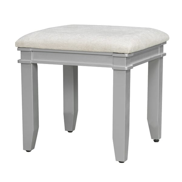 grey dressing table bench Large Vanity with Drawers and Shelves，Vanity Desk with Mirror and Lights，Cushioned Stool - Bed Bath & Beyond light grey dressing table