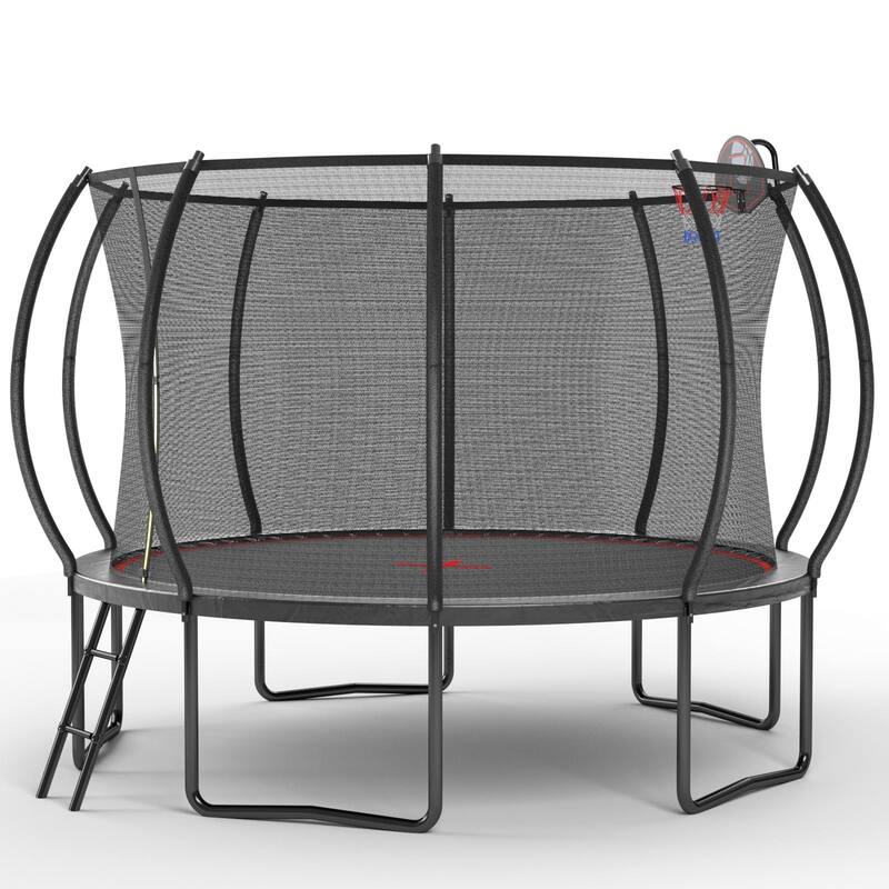 YC 12FT trampoline Pumpkin- ladder-Black Red