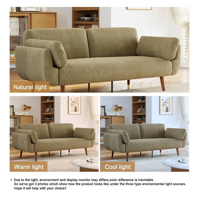 73" W Upholstered Corduroy Convertible Sleeper Sofa Bed with Pillows