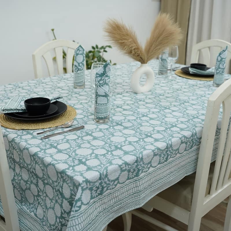 Fabdivine Floral Cotton Table Cover or Cloth Handmade Block Print for Dining & Home Décor Accent