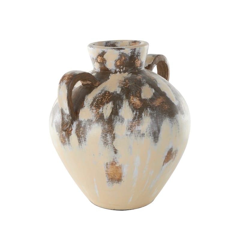 Cream Ceramic Antique Style Pot Decorative Vase with Arched Handles