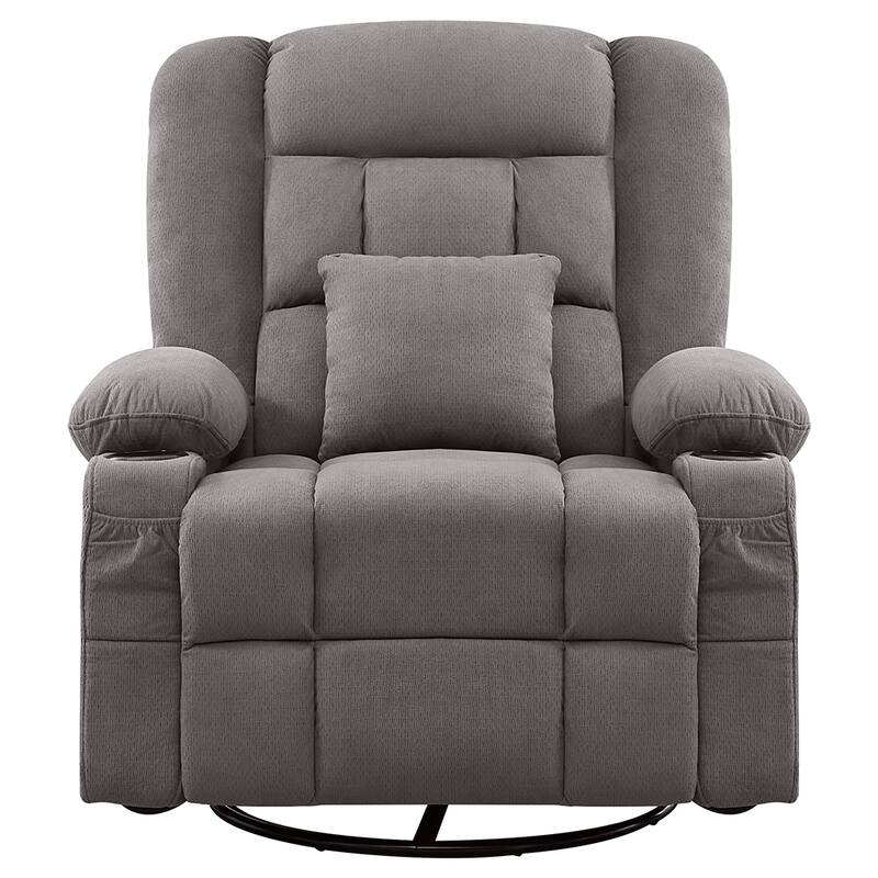 HomeRoots 38" Gray Tufted Polyester Blend Heated Massage Swivel Rocker Recliner With USB