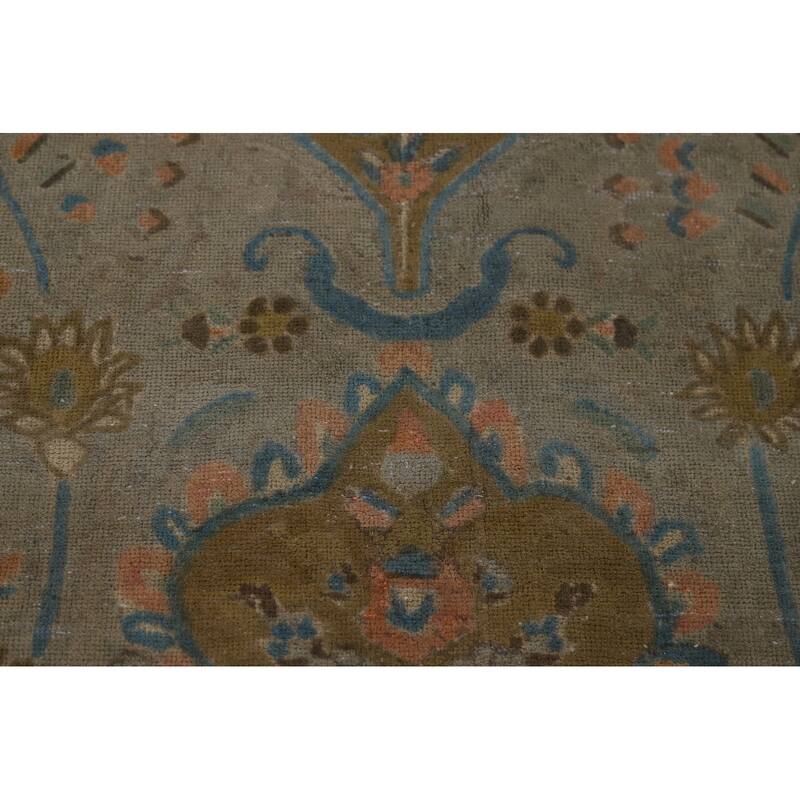 Distressed Tabriz Vintage Persian Rug Hand-Knotted Grey Wool Carpet - 9'11" x 12'10"