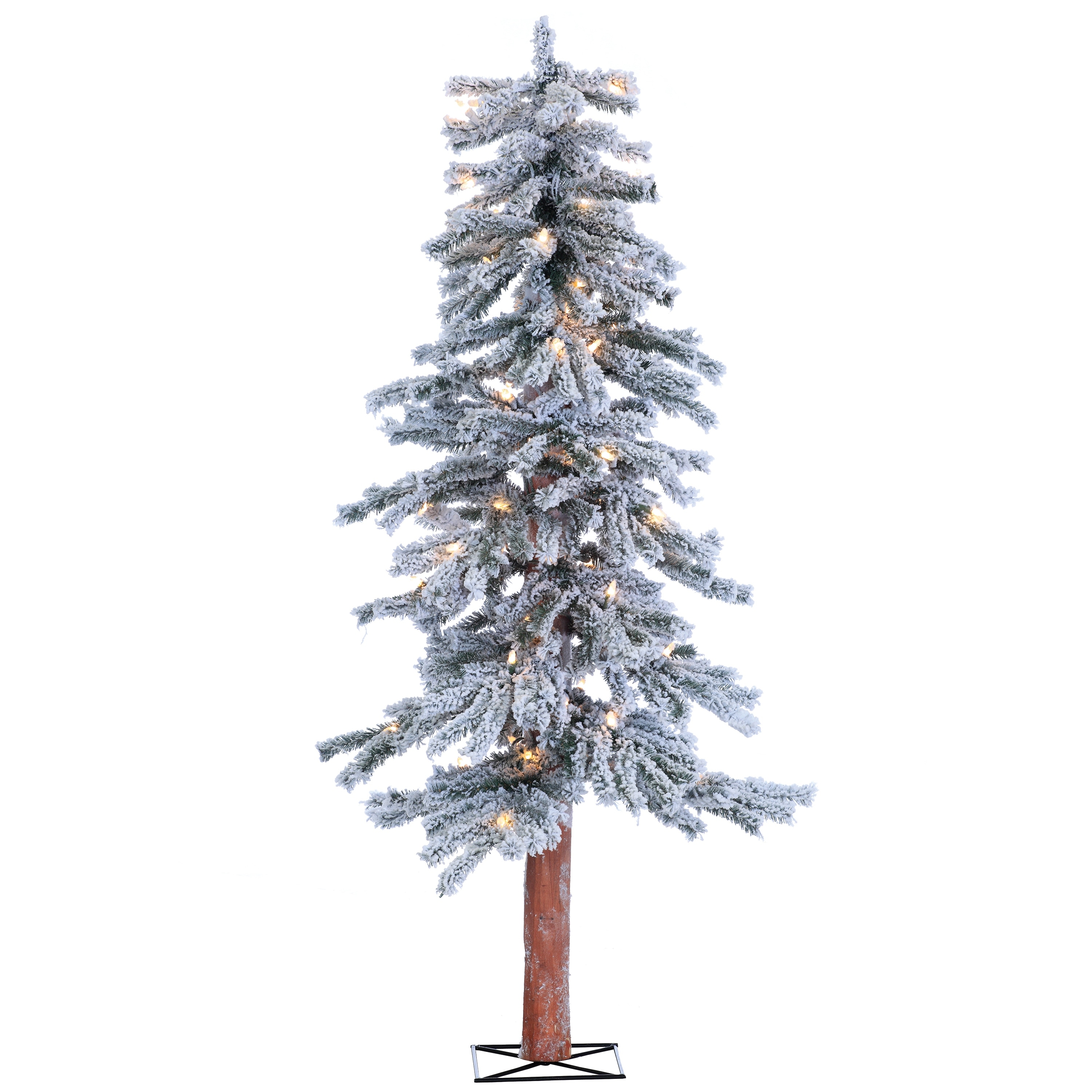 4 Foot Pre Lit Flocked Alpine Tree with 70 clear lights - N/A