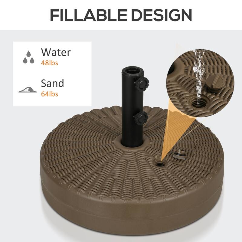 64 lbs. Patio Umbrella Base with Steel Umbrella Holder, Round Umbrella Stand for 1.5" or 2" Umbrella Poles, Brown