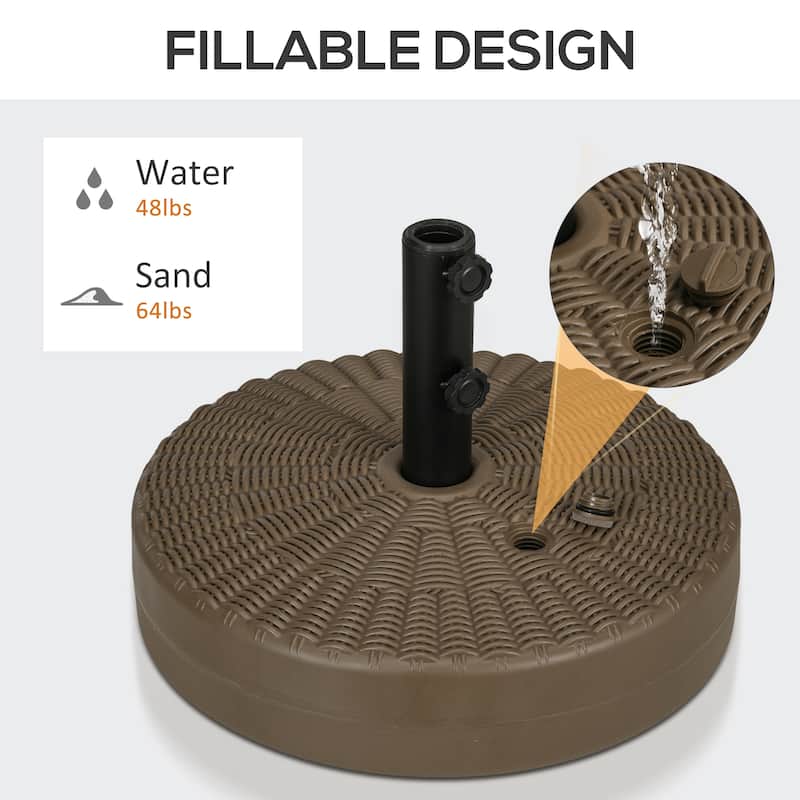 Heavy Duty Rattan-Pattern Umbrella Base Fillable with Sand or Water Fits Outdoor Patio Parasol Stand - 20" Dia x 14.25" H