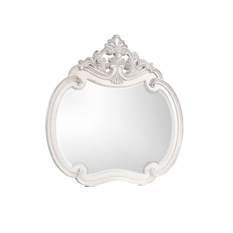 Hailey 48 x 49 Buffet Mirror, Round Wood Frame, Carved Crown Top, Mist Gray