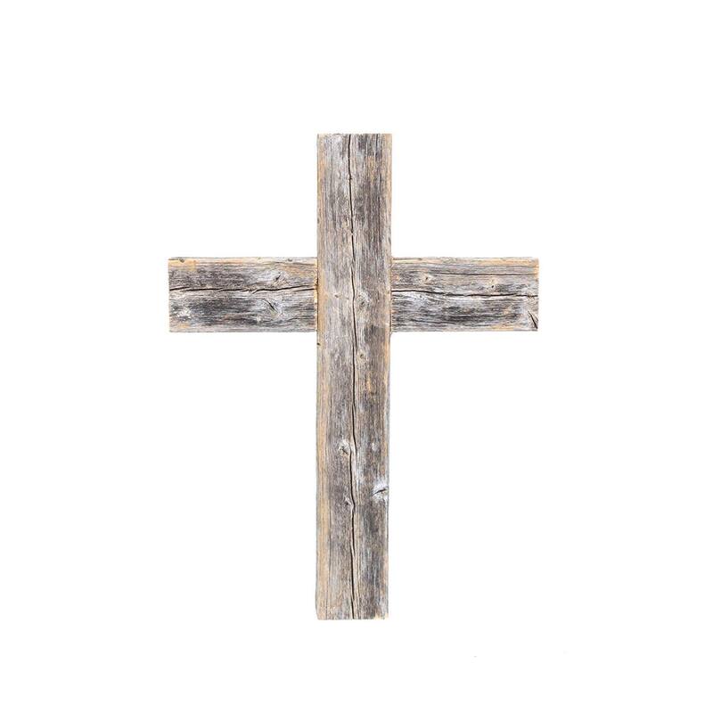 HomeRoots 16" X 11" Gray Wood Cross Hanging Dimensional Sculpture - 12" x 15" x 2"