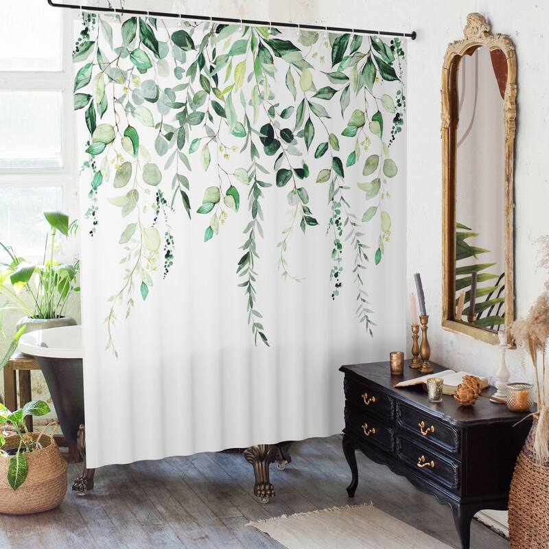 Floral Shower Curtain, 72"x72", Greenery, Botanical Bathroom Decor