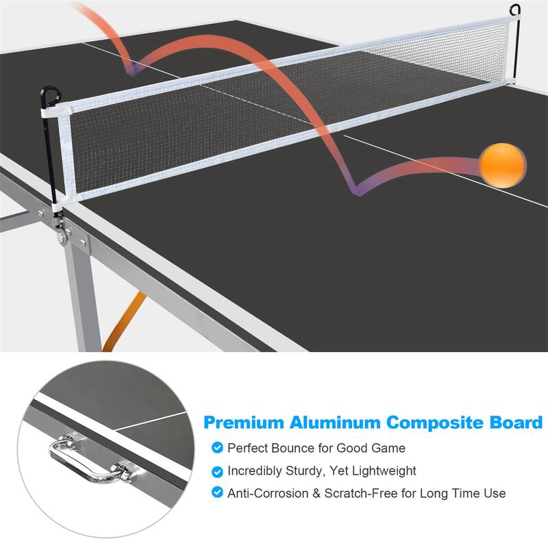 6ft Mid-Size Table Tennis Table Foldable,Portable Ping Pong Table Set