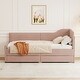 preview thumbnail 22 of 28, Twin Stripe L-shaped Semi-enclosed Daybed wStorage Drawers, Corduroy Upholstered Daybed, Wood Slat Support, No Spring Box Need Pink - Twin