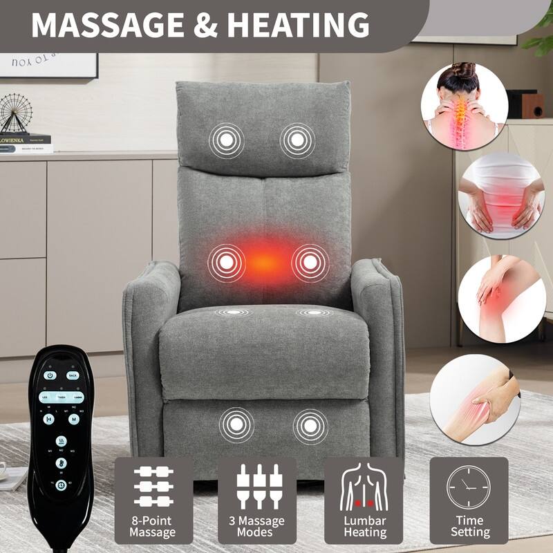 Heat Massage Manual Recliner Chair with Rocker and Swivel in Fabric for Living Room