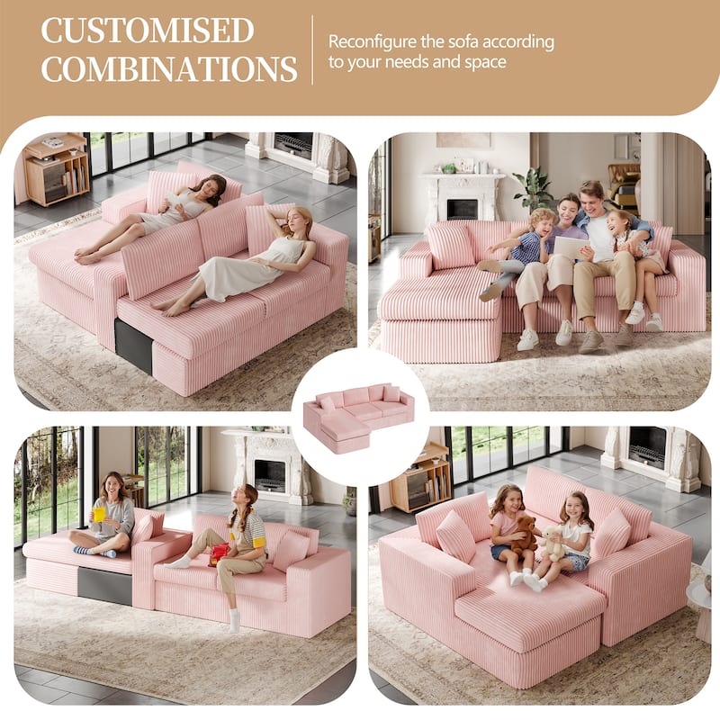 Futzca No-Assembly Modular Sofa, Corduroy Couch with High-Density Foam