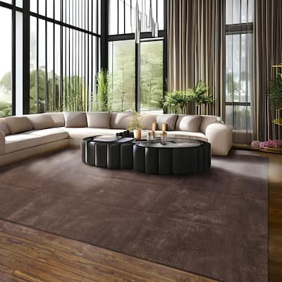 Hand Knotted Designer Brown Tibetan Wool & Silk Traditional Area Rug - 8' 2'' x 10' 1''