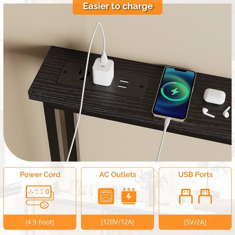 VINGLI 1-Piece Melamine + Iron Hall Table with Power Strip