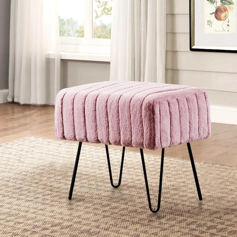 Serenta SuperMink Fauxfur Ottoman Bench - 19" x 13" x 17" - Wood Rose