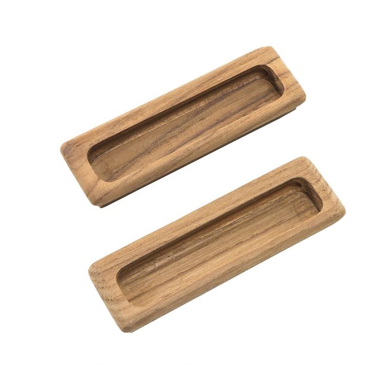 HomeRoots Set of Two Brown Teak Wood Drawer Pull Knobs - 4.5 in. x 0.5 in. x 1.25 in.