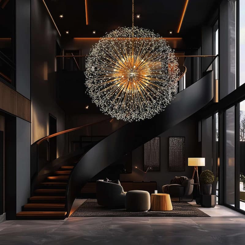 Crystal Chandelier 63" Firework Lighting Starburst Pendant light - Gold