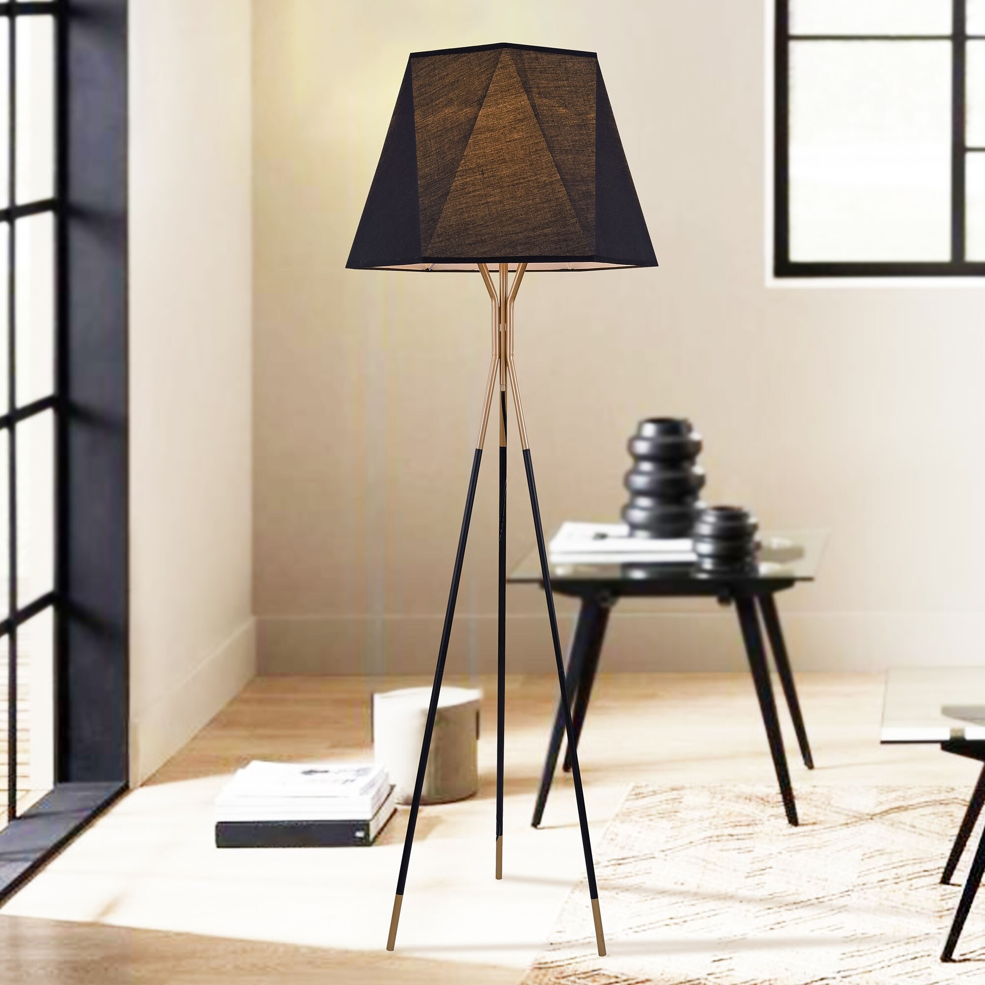 black and gold standing lamp