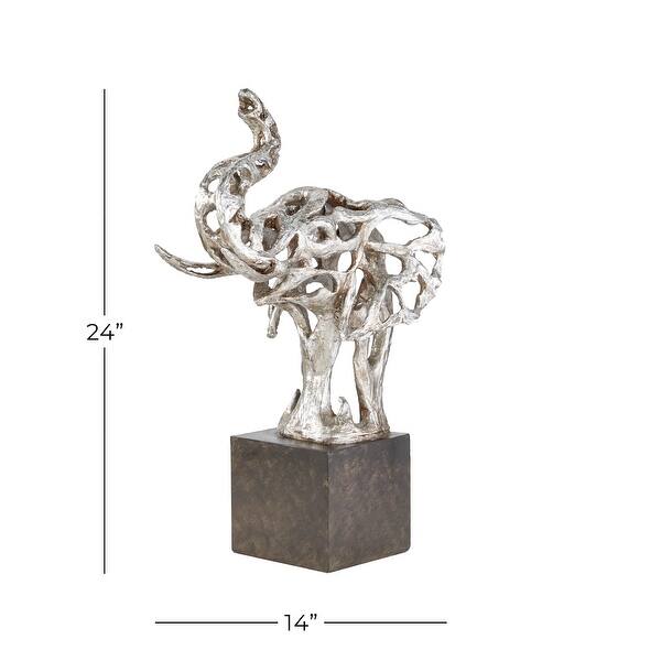 Silver Polystone Eclectic Sculpture Elephant 24 x 10 x 14 - 10 x 14 x 24 -  On Sale - Overstock - 32162133