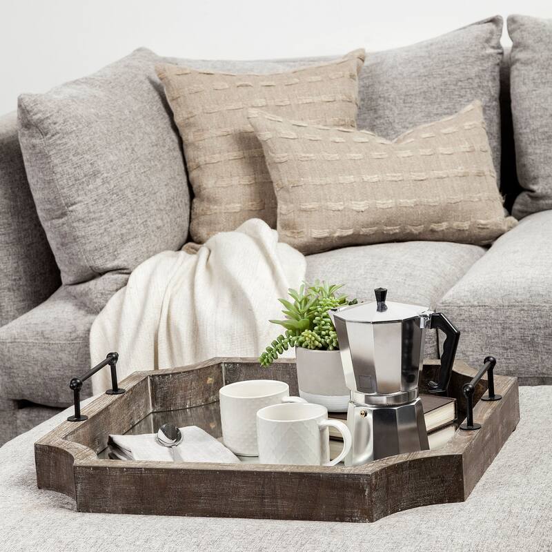 Shrouda Brown Wooden Mirrored Bottom Tray - 24"W x 24"D x 6"H