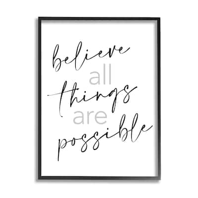 Stupell Believe All Things Possible Inspirational Quote Elegant Typography Framed Wall Art - Black