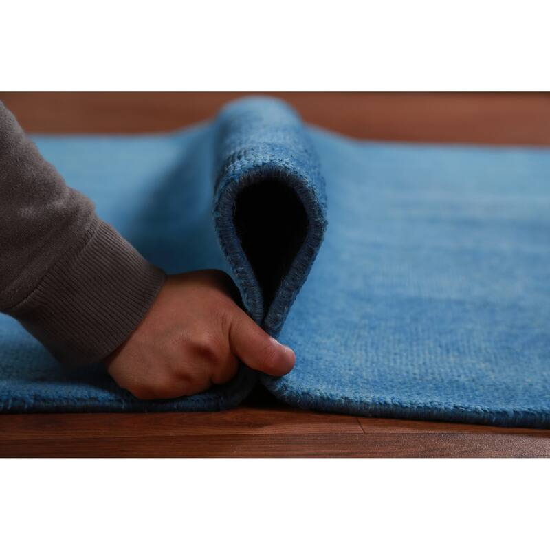 Hand Knotted Oriental 100% Wool Carpet Modern Solid Navy Blue & Blues Gabbeh Area Rug - 10' 0'' X 5' 3''