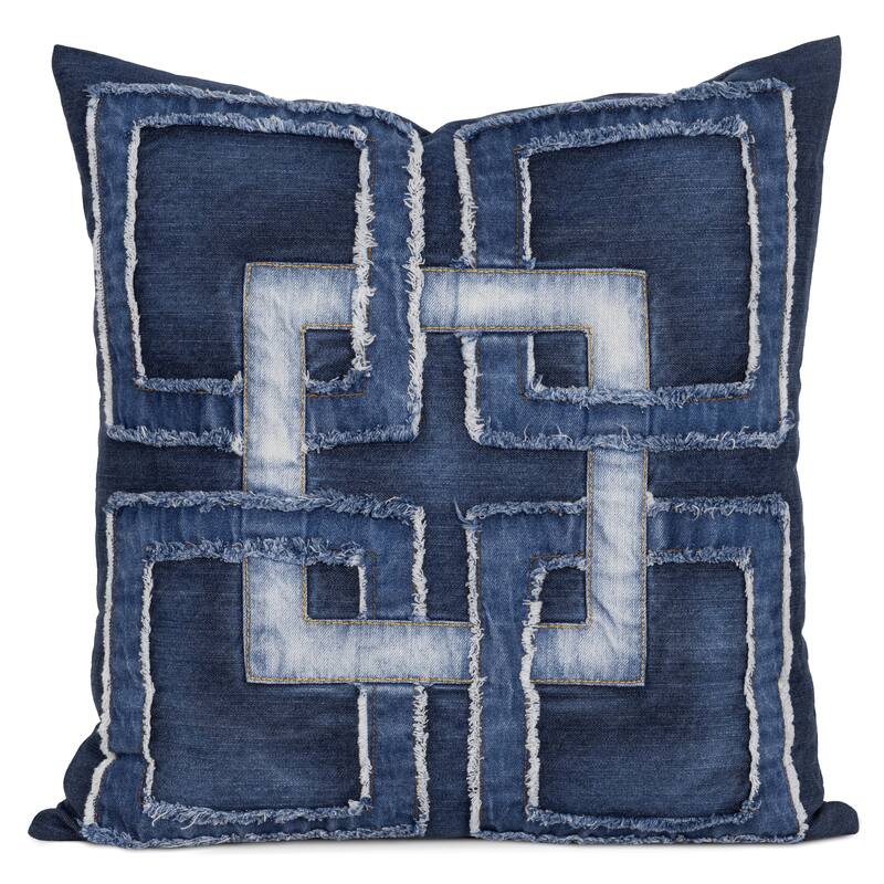 Vintage Washed Denim Throw Pillow with Removable Cover