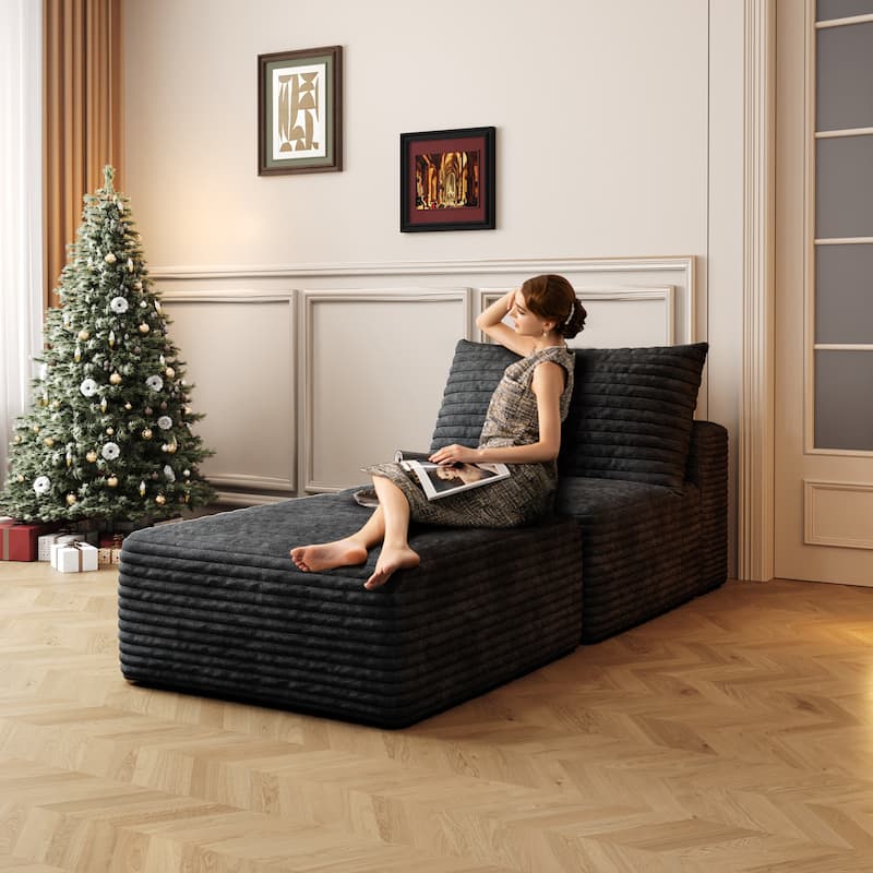 Plush Corduroy Single Sleeper Sofa Chair Modular Floor Chaise Lounger