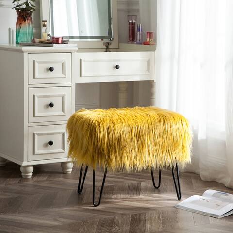 Silver Orchid Sterling Shaggy Fauxfur Ottoman Bench