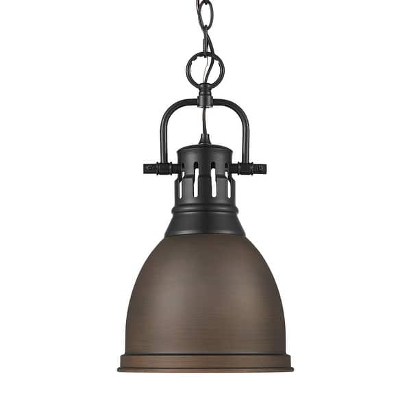 slide 2 of 2, Yep by Golden Lighting Duncan 1-light 9in Chain Hung Pendant in Matte Black and Rubbed Bronze shade