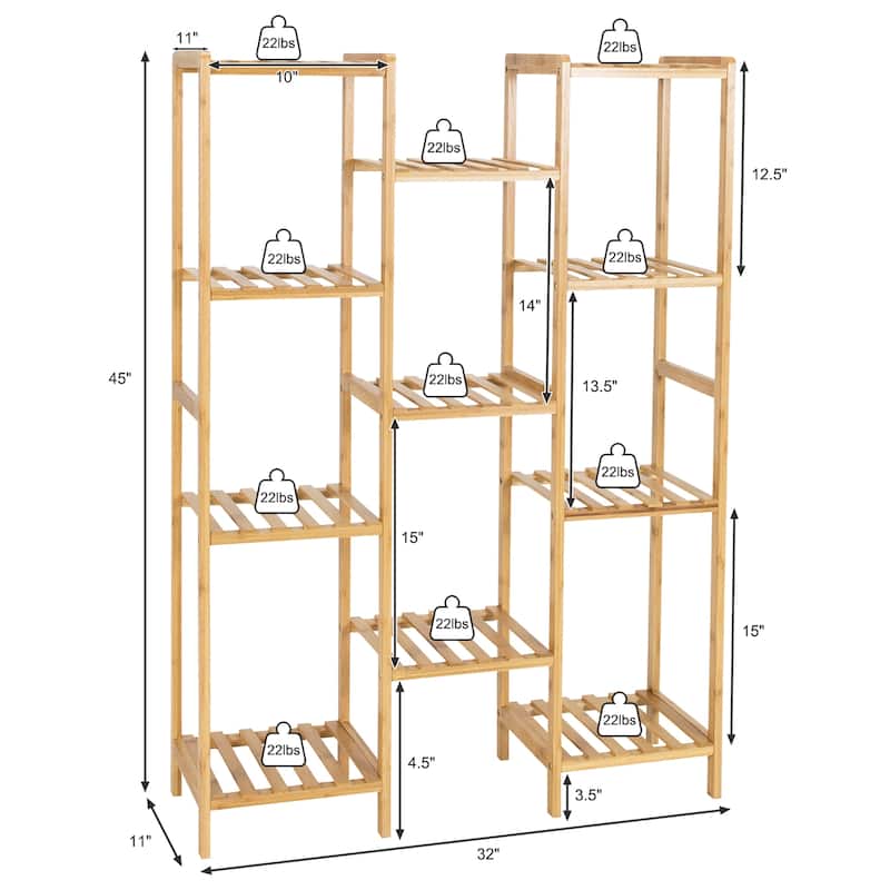 Costway Bamboo 11-Tier Plant Stand Utility Shelf Free Standing Storage