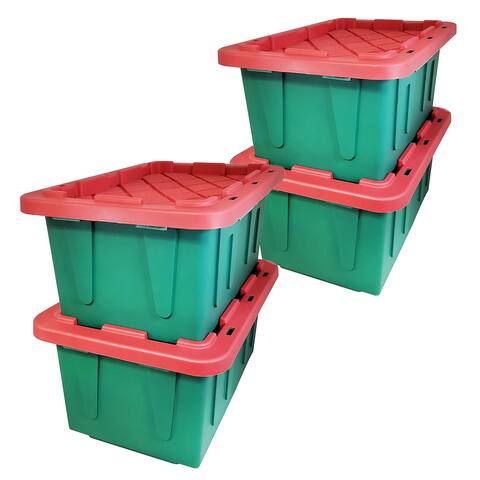 HOMZ Durabilt 15 Gallon Heavy Duty Holiday Storage Tote, Green/Red (4 Pack) - 5.50
