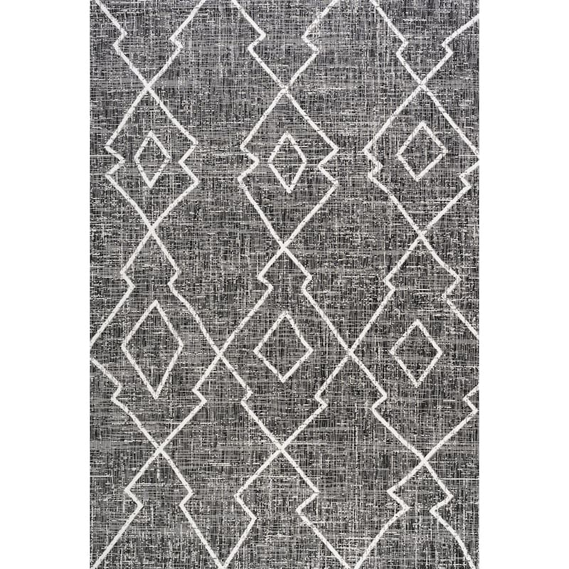 JONATHAN Y Derya Tribal Diamond Trellis Indoor/Outdoor Area Rug - 5 X 8 - Black/Ivory