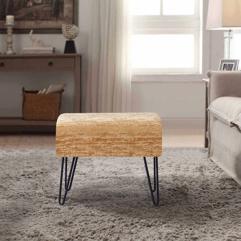 Serenta Jacquard Retro Ottoman - 19" x 13" x 17"H - Benin - Honey gold