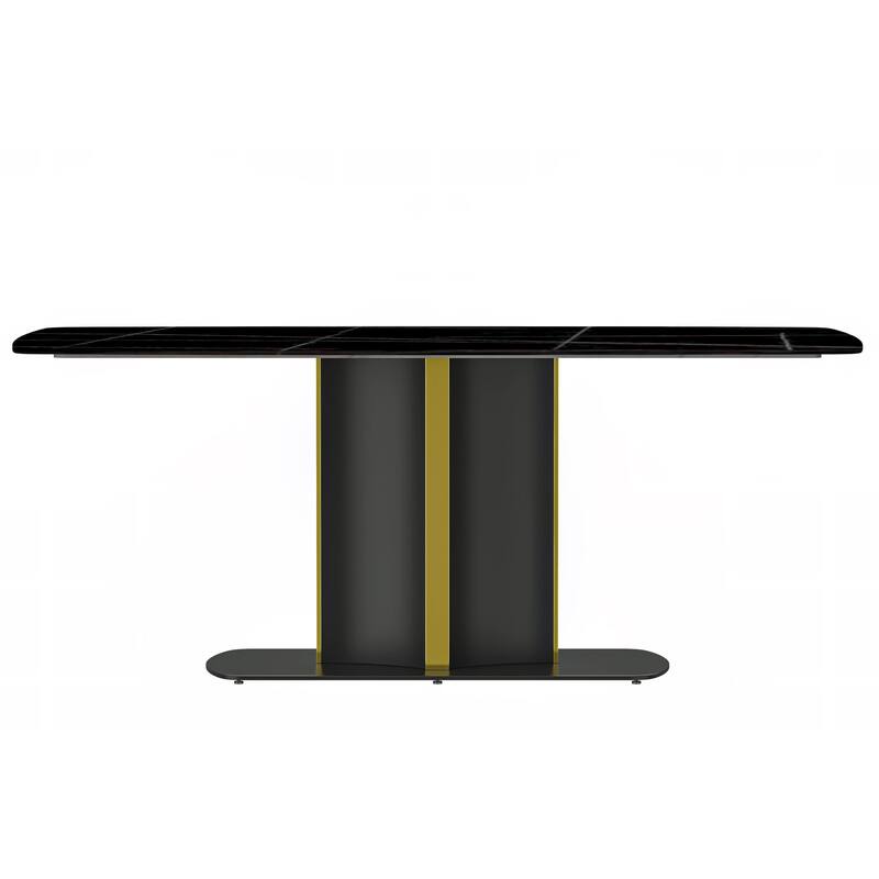 Sylva Dining Table Rectangular Tabletop in Gold Pedestal Base