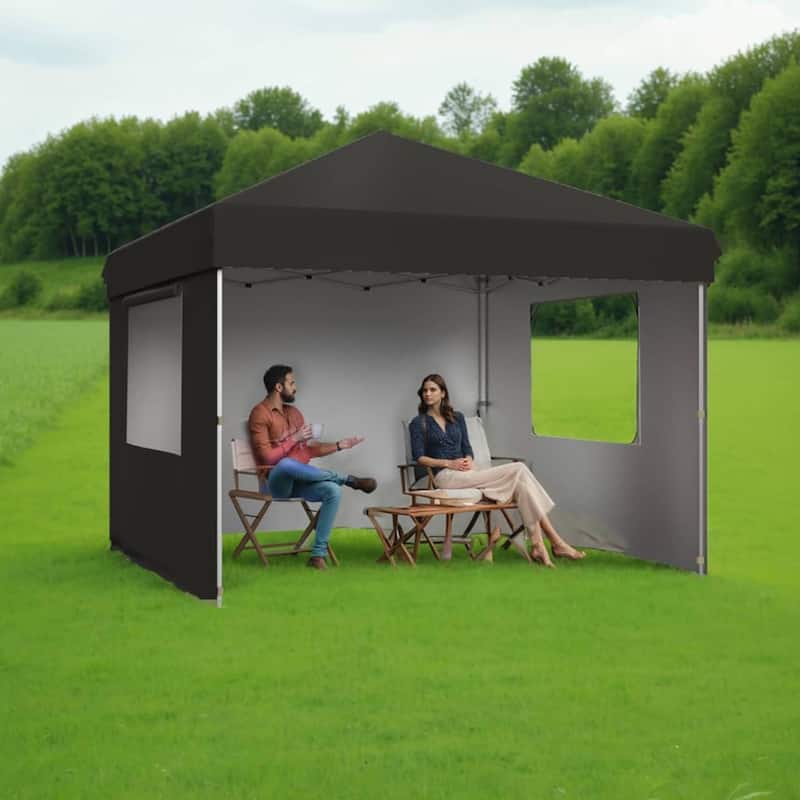 Outdoor 4-Sidewall 10x10 Pop Up Canopy Tent for Picnics, Camping - Black