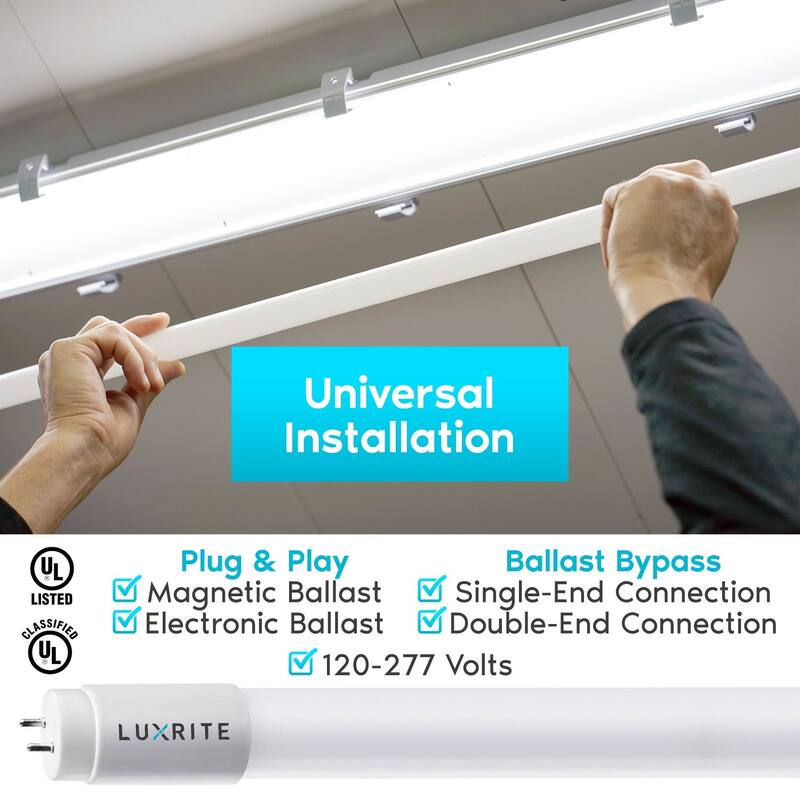 Luxrite 4FT T8 LED Tube Light, Ballast and Ballast Bypass, 13W=32W, 1800 Lumens, Damp Rated 25 Pack