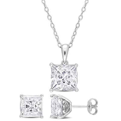 Miadora 9ct DEW Created Moissanite Necklace and Stud Earrings Set Sterling Silver