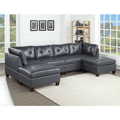 Genuine Leather Tufted Sectional Corner Sofa - 132"Wx66"Dx35"H