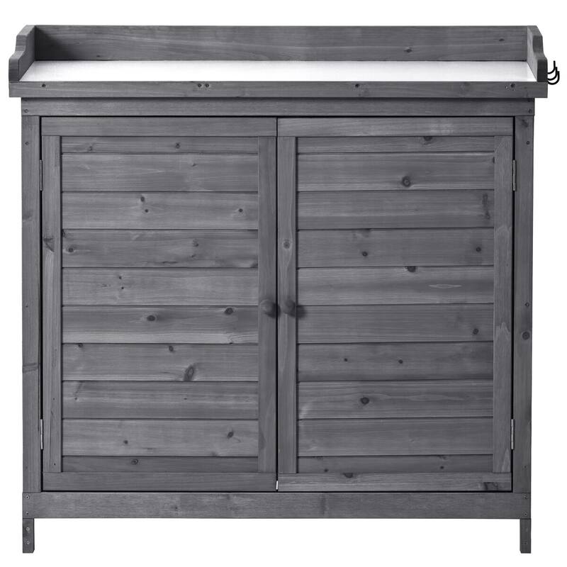 Leisure Zone Outdoor 39" Potting Bench Table with Shelves and Side Hook