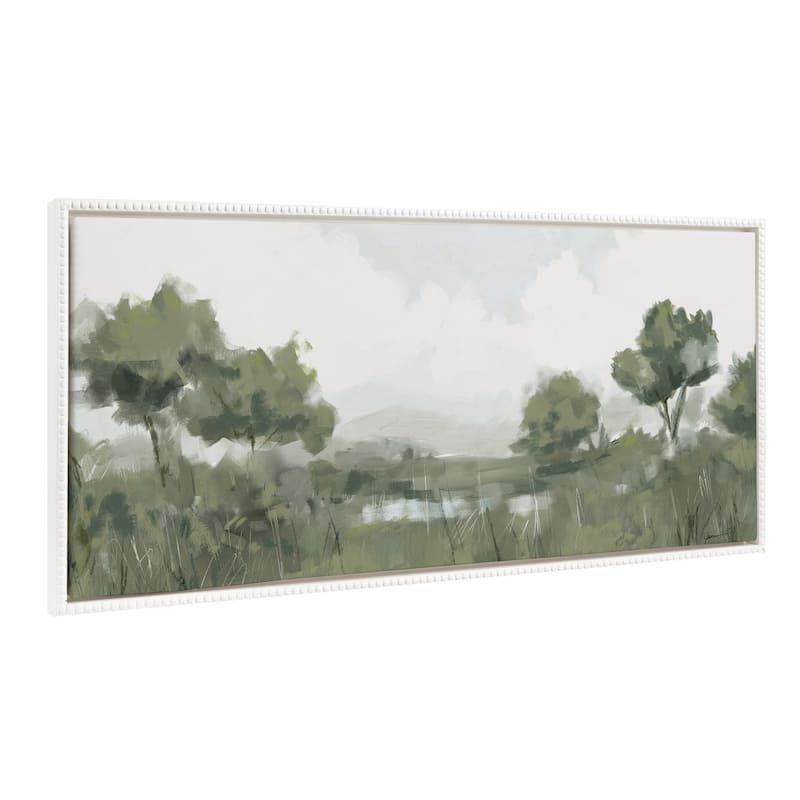 Kate and Laurel Sylvie Beaded Shades of Olive Canvas by Mary Sparrow - 18x40 - White